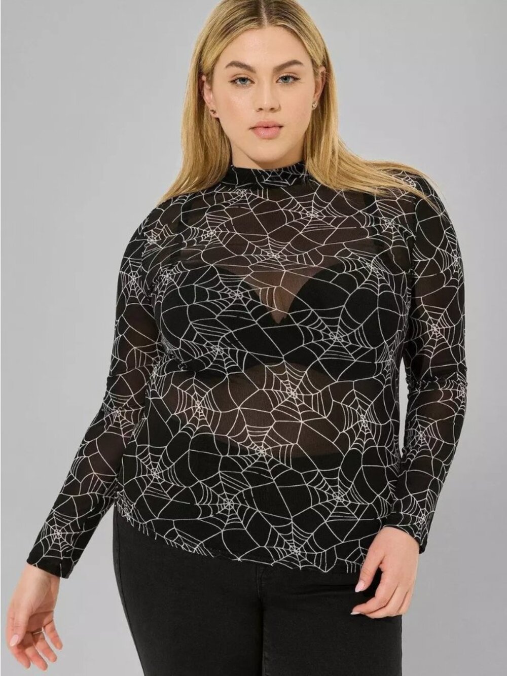 Torrid Black Spider Webs Mesh Mock Neck Long Sleeve Top Plus Size 4/4X NWT